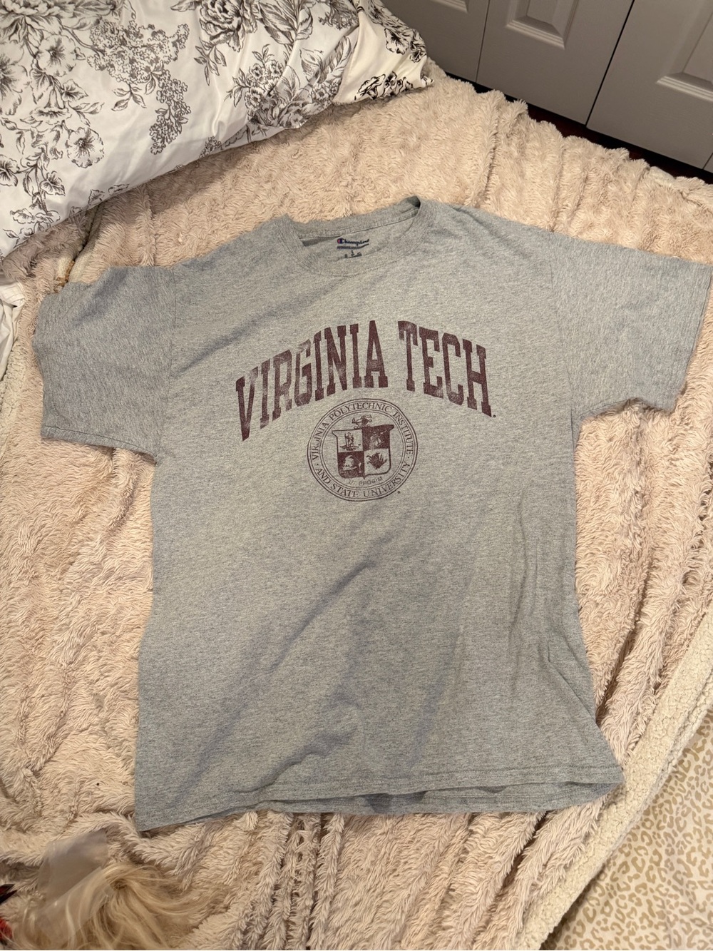 Champion Virginia Tech Hokies Crest T Shirt Large Gray Collegiate Tee